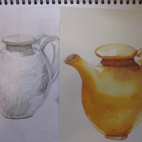 Golden teapot with original drawing (Image and photo copyright: Anne Lawson 2016)