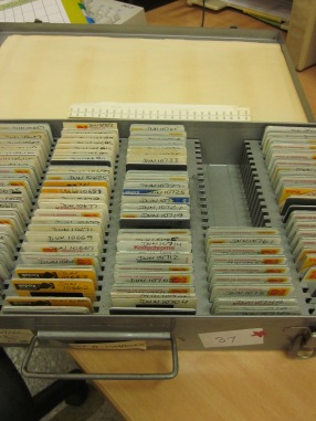 One of the boxes of slides (Photo copyright: Anne Lawson, 2016)